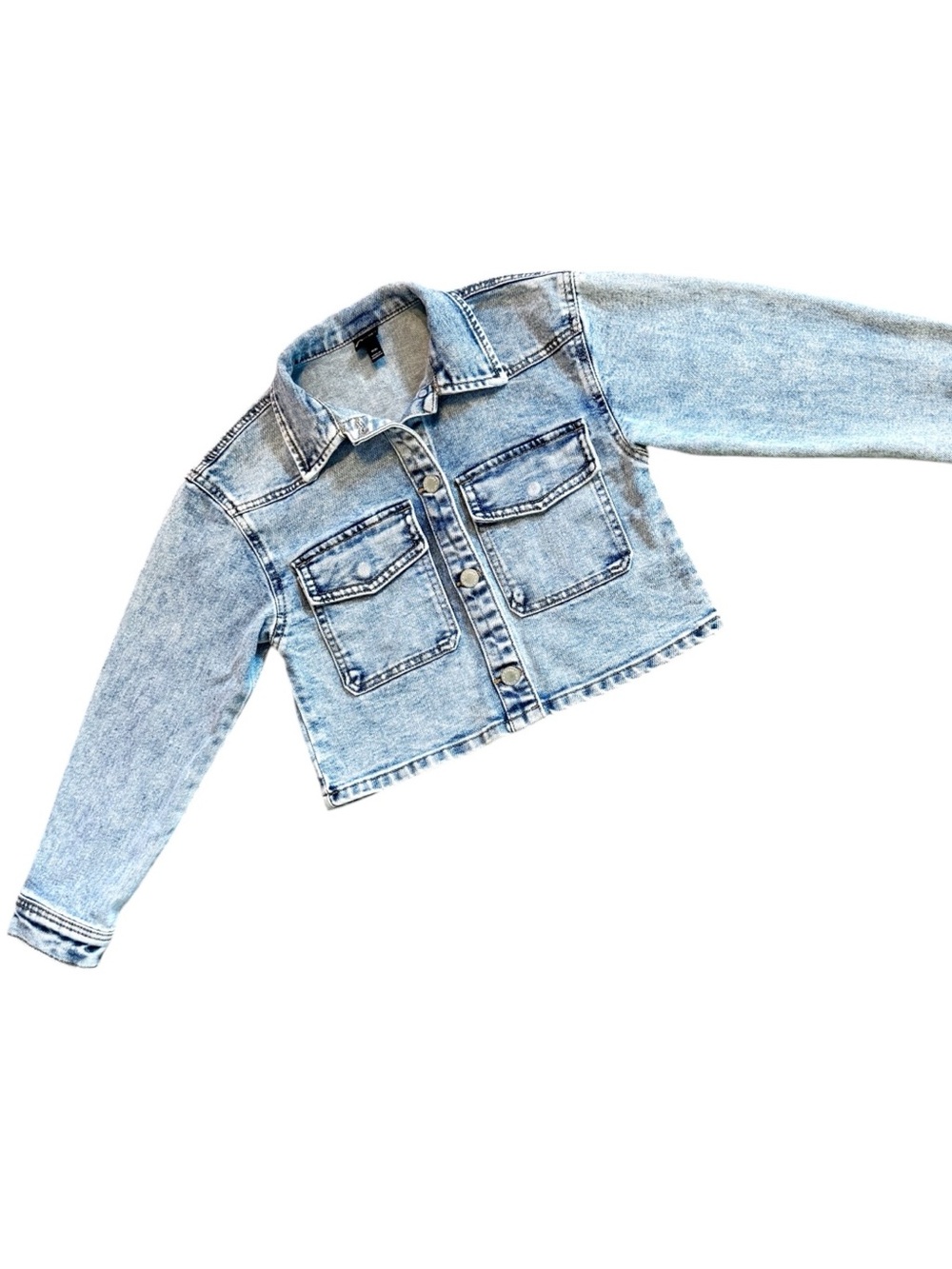 Art Class Light Wash Kids Denim Jacket - Classic Cropped Jean Coat Size 8